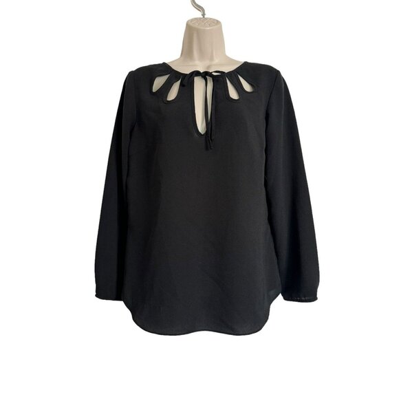 Zara Tops - Zara Basic Black Medium Cut Out Blouse with Tie Neck Long Sleeve NWOT